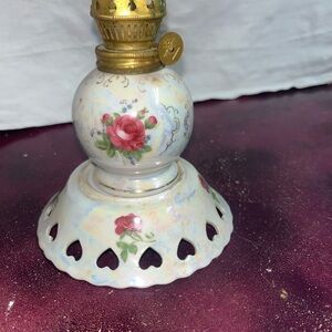 Vtg Lot  Japan Mini 4" Porcelain  Oil Lamp Roses Base